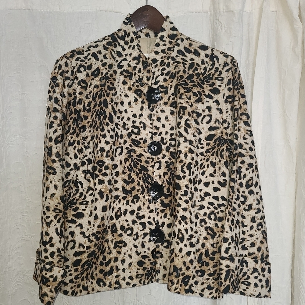 Caroline Rose linen animal print blazer sz s